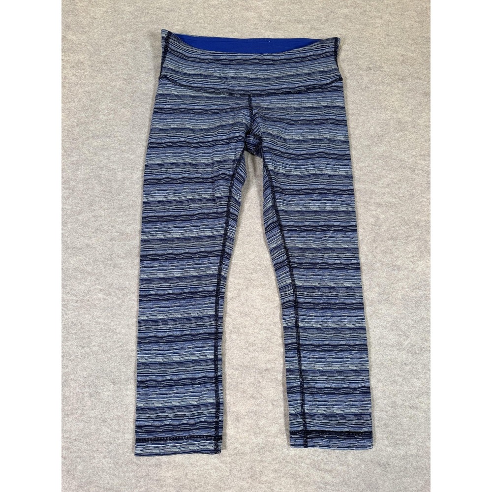 Lululemon Leggings Womens 6 Blue Striped Capri Cropped Yoga Athletic Gym